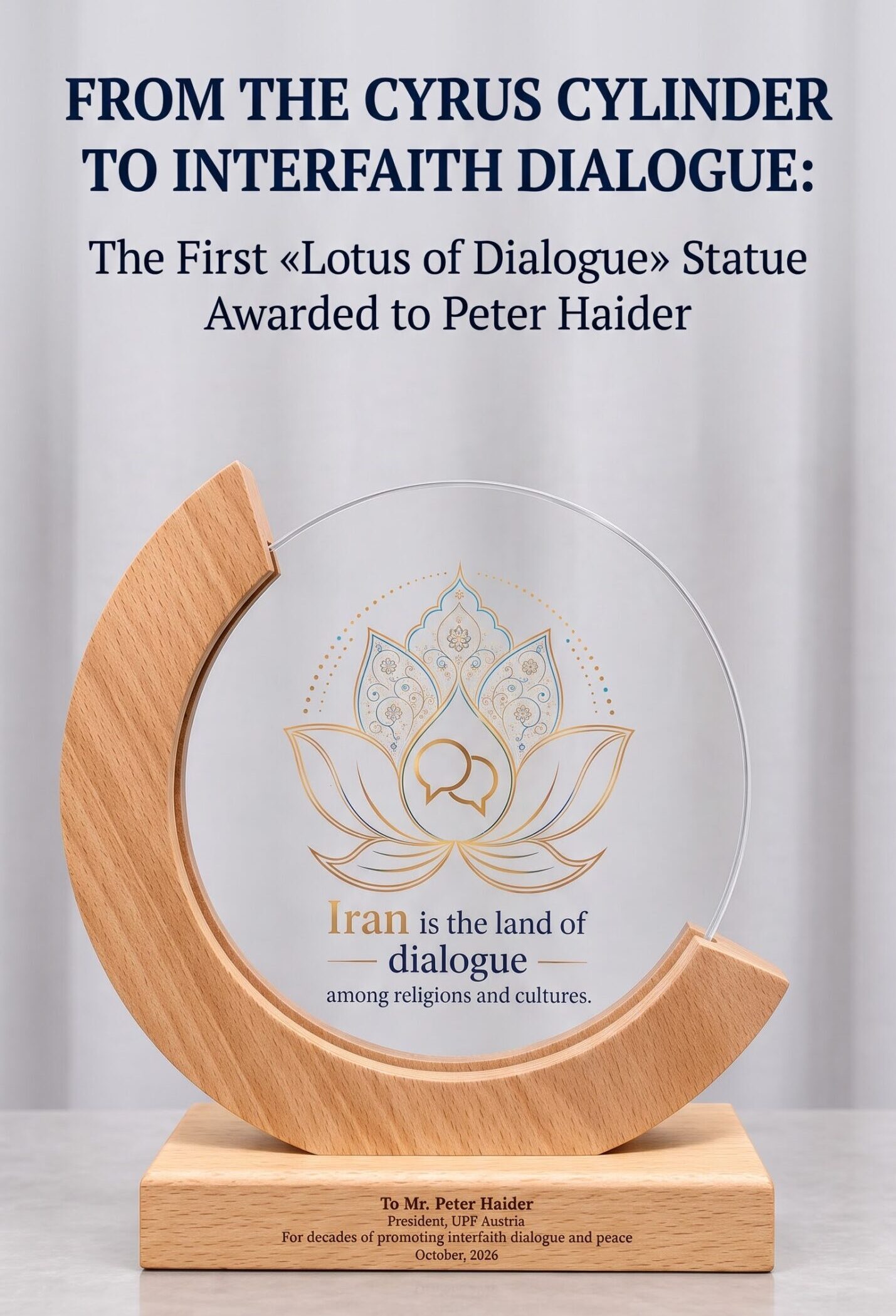 First “Lotus of Dialogue” Statue Awarded to Peter Haider in Vienna
